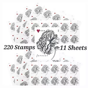 220 FOREVER Stamps 11 SHEETS Wedding Vintage Rose Genuine - Picture 1 of 5
