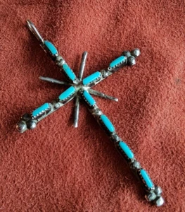 Unmarked Silver and Turquoise Cross Pendant - Picture 1 of 4