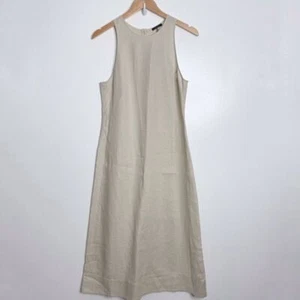 NWT Massimo Dutti Women 100% Linen Crew Neck Sleeveless Midi Dress Cream Medium - Picture 1 of 12