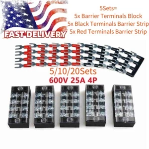 Dual Row 4 Positions Screw Terminal 600V 25A Electric Barrier Strip Block - Picture 1 of 5