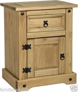 1 Door 1 Drawer Bedside Chest in Waxed Pine W53cm x D39cm x H67cm CORONA - Picture 1 of 11