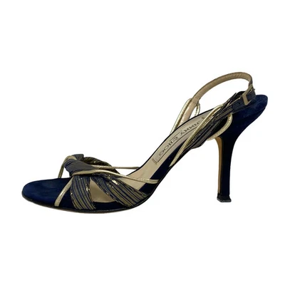 Auténticas sandalias para mujer JIMMY CHOO - de cuero de fibra química doradas azul marino oscuro Foto 1 de 4