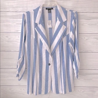 Blue and White Striped Women's Blazer - Image 1 of 4