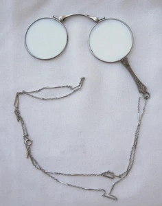 Vintage STERLING SILVER T&P Folding LORGNETTE EYEGLASSES Opera Reading & CHAIN - Picture 1 of 7