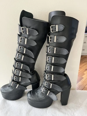 Botas góticas de cuero negro años 90 5" correas de tacón alto punk hechas a mano 12M hechas en Reino Unido Foto 1 de 4