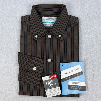 Vintage Sedgefield Button-Down Shirt Boys 12 Brown Striped NEW NOS 60s Blue Bell - Image 1 of 4