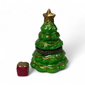Vintage Christmas Tree Trinket Box with Present Trinket Hinged - Picture 1 of 5
