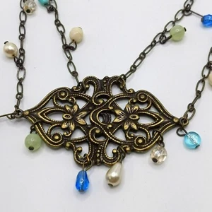 Rachel Roy Boho Art Deco Filigree Style Statement Necklace Bronze Tone Beads - Picture 1 of 5