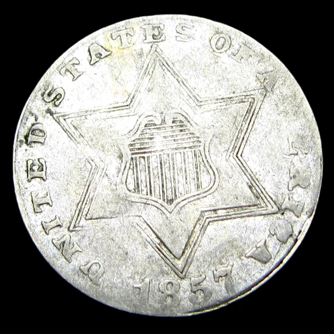 1857 Silver Three Cent Piece Silver ---- Stunning Type Coin ---- #Y343 Cover