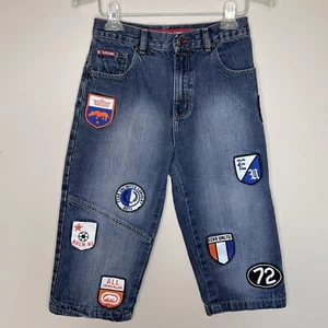 Vtg Ecko Denim Jeans Long Shorts Boys Youth Size 10 With Patches Retro - Picture 1 of 16