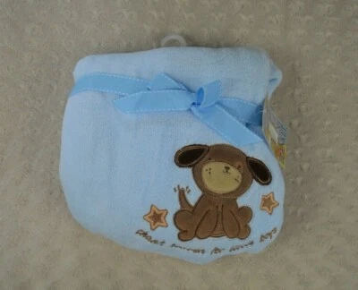 Thank Heaven For Little Boys Puppy Dog Baby Blanket Blue Brown Tan Star RN 31526 - Image 1 of 4