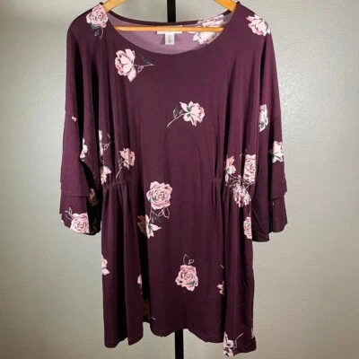 Motherhood Maternity Women's Flowy Ruffle Sleeve Top Floral Print Purple Size 1X - Image 1 of 4
