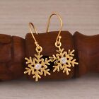 18k Gold Plated Snowflake Earrings With CZ Sterling Silver Christmas Jewelry