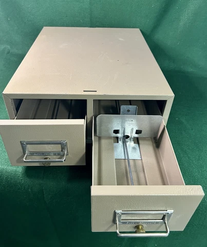 Vintage 2 Drawer Steel Card Catalog Cabinet File 3”x5” Cards, Buddy, Beige, USA Cover
