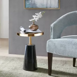Gold Round Metal End Table Living Room-Modern Black Small Pedestal Sofa Side 14" - Picture 1 of 5