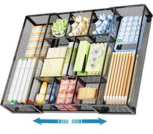 Expandable Mesh Desk Drawer Organizer Tray 10 Compartments for Office Supplies - Picture 1 of 3