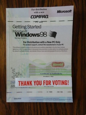 Microsoft Windows 98 Owner Manual 2nd Edition X04-15747 w Product Key Compaq - Image 1 of 2