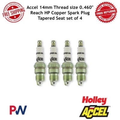 Accel 14mm Thread size 0.460" Reach HP Copper Spark Plug Tapered Seat set of 4 - Image 1 of 4
