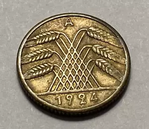 1924 A Deutsches Reich Renten 10 Pfennig - Aluminum/Bronze - Nice Patina - - Picture 1 of 2