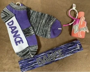 JUSTICE LOVE DANCE SOCKS 2 PAIR /HEADBAND SET PURPLE SUPER CUTE!! - Picture 1 of 1