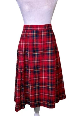 Saia plissada Maggie McNaughton vintage mistura de lã vermelha xadrez preppy tamanho 22W - Imagem 1 de 4