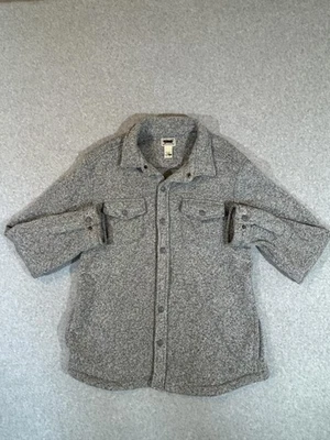 LL Bean Shirt Mens Large Gray Button Knit Fleece Snap Overshirt Shacket Workwear - Image 1 of 4