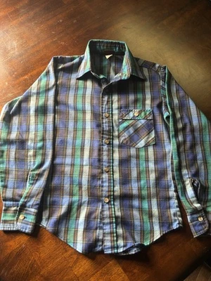 男孩牧马人格子纽扣衬衫长袖蓝色 L 码 10/12 — 第 1/4 张图片