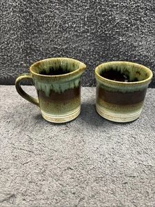 Lovely Tea Set Ashdale Pottery Milk Jug and Sugar pot Green / Brown - Picture 1 of 12