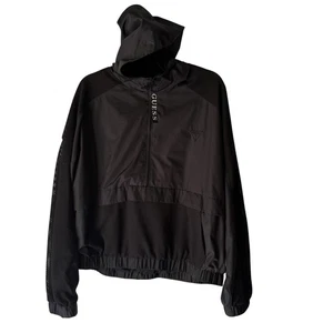Guess Jacket Mens XL Black Hooded Half Zip Pullover Mesh Windbreaker Athletic - Picture 1 of 8