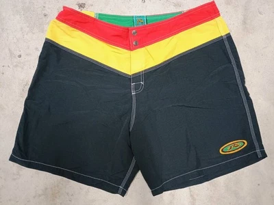 Vintage Rusty Snap Button Surf Boardshorts 90s 80s Sz 38 Rasta Made In USA - Image 1 of 4