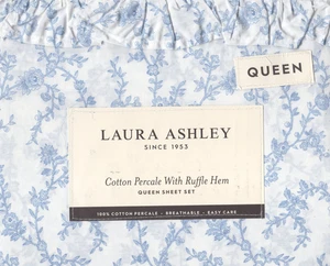 Juego de sábanas Laura Ashley Queen Victoria con volantes azul floral 4 piezas casa de campo granja - Imagen 1 de 4