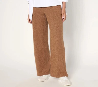 Susan Graver Regular Lifestyle Melange Rib Wide-Leg Pants Toffee M New - Image 1 of 2