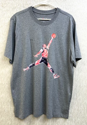 Jordan T 恤大号男式灰色品牌水彩短袖图案 — 第 1/3 张图片