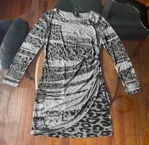 Desigual Women’s Rosaura Long Sleeve Dress Animal Print Black Grey Size XL - Picture 1 of 4