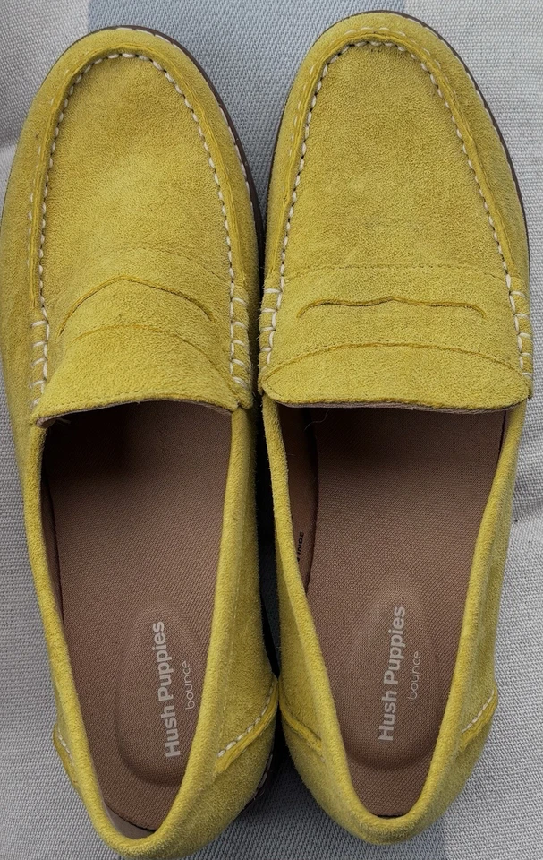 Women's Mustard Yellow Suede Hush Puppies Bounce Penny Loafers Slip On Shoes 7 - Image 1 of 4