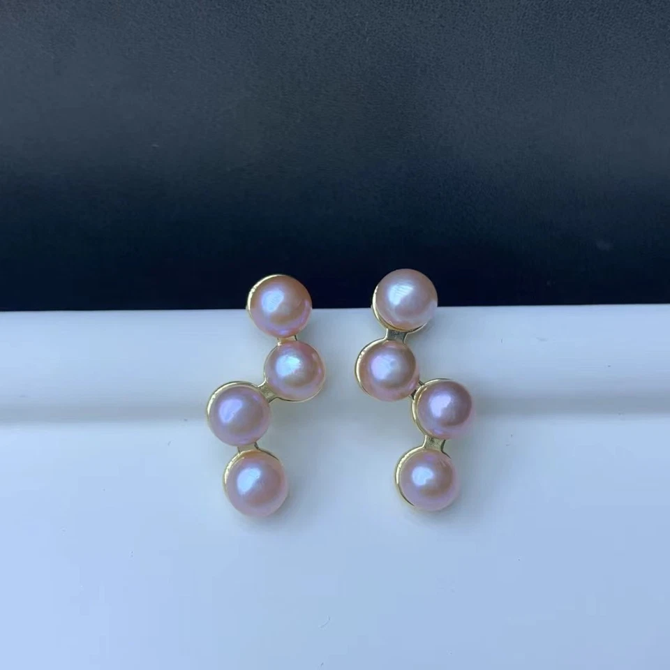 Pendientes de perlas moradas naturales de plata de ley 925 de 7-8 mm Foto 1 de 1