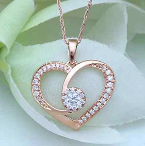 2Ct Round Lab-Created Diamond Heart Womens Pendant Necklace 14k Rose Gold Finish - Picture 1 of 4