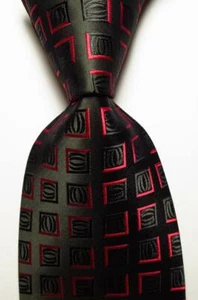 Cravatta cravatta uomo seta JACQUARD WOVEN nera rossa check nuova classica - Foto 1 di 2