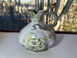 Japanese Antique Nippon Hand Painted Handled Pitcher Floral Daisies Theme Ornate - Picture 1 of 5