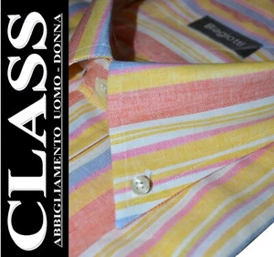 CAMICIA UOMO BIAGIOTTI BUTTON DOWN 45 (18") B4515 (101) LINO (-70%) - Picture 1 of 4