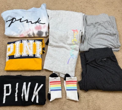 Lote ROSA Victoria's Secret Sudadera con Capucha Leggings Yoga Sudadera Camisa Dormir Para Mujer Mediana Foto 1 de 4