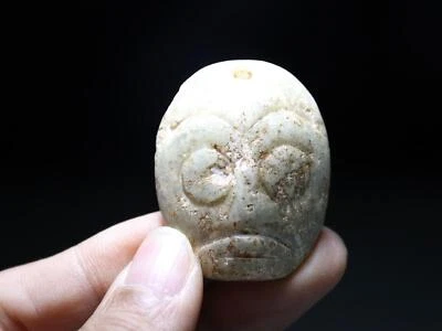 Antigua cultura Hongshan antigua figura de piedra de jade máscara facial amuleto colgante JX021 Foto 1 de 4