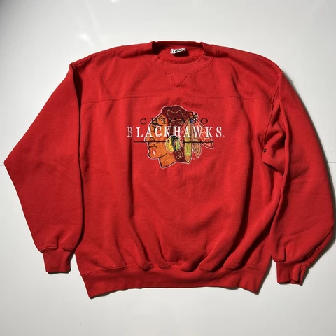 Vintage Lee Sport Chicago Blackhawks Graphic Crewneck Sweatshirt Mens M Red 90s Cover