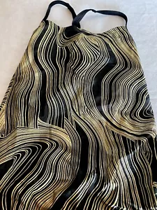 $74 SPEEDO Size 12/38 Black Gold Wavy Striped 1-Piece Cross Back Swimsuit Womens - Picture 1 of 6