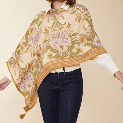 Spartina 449 Topper Poncho Floral Linen Mystic Moss Motif Multi New w/t - Image 1 of 2