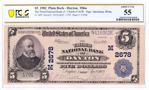 $5 1902 PB National DAYTON Ohio OH 🇺🇸 PCGS 55 About Uncirculated!🇺🇸 - Picture 1 of 2