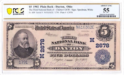 $5 1902 PB National DAYTON Ohio OH 🇺🇸 PCGS 55 About Uncirculated!🇺🇸 - Image 1 of 2