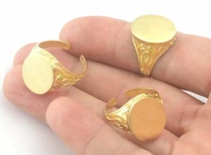 Anillo de sello texturizado anillo ajustable ovalado en blanco - latón crudo 6US - 9US 4337 - Imagen 1 de 2