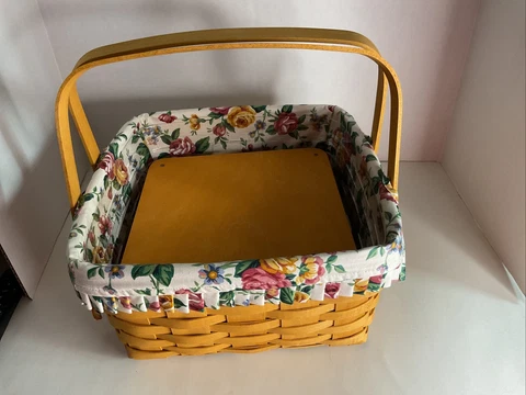 Longaberger Cake Basket  w/ Riser, 2 swing handles & Flowered Liner Get cond Cover