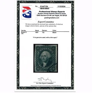 EXCELLENT GENUINE SCOTT #17 POSTALLY USED 1851 BLACK FOUR NICE MARGINS PSE CERT - Picture 1 of 3